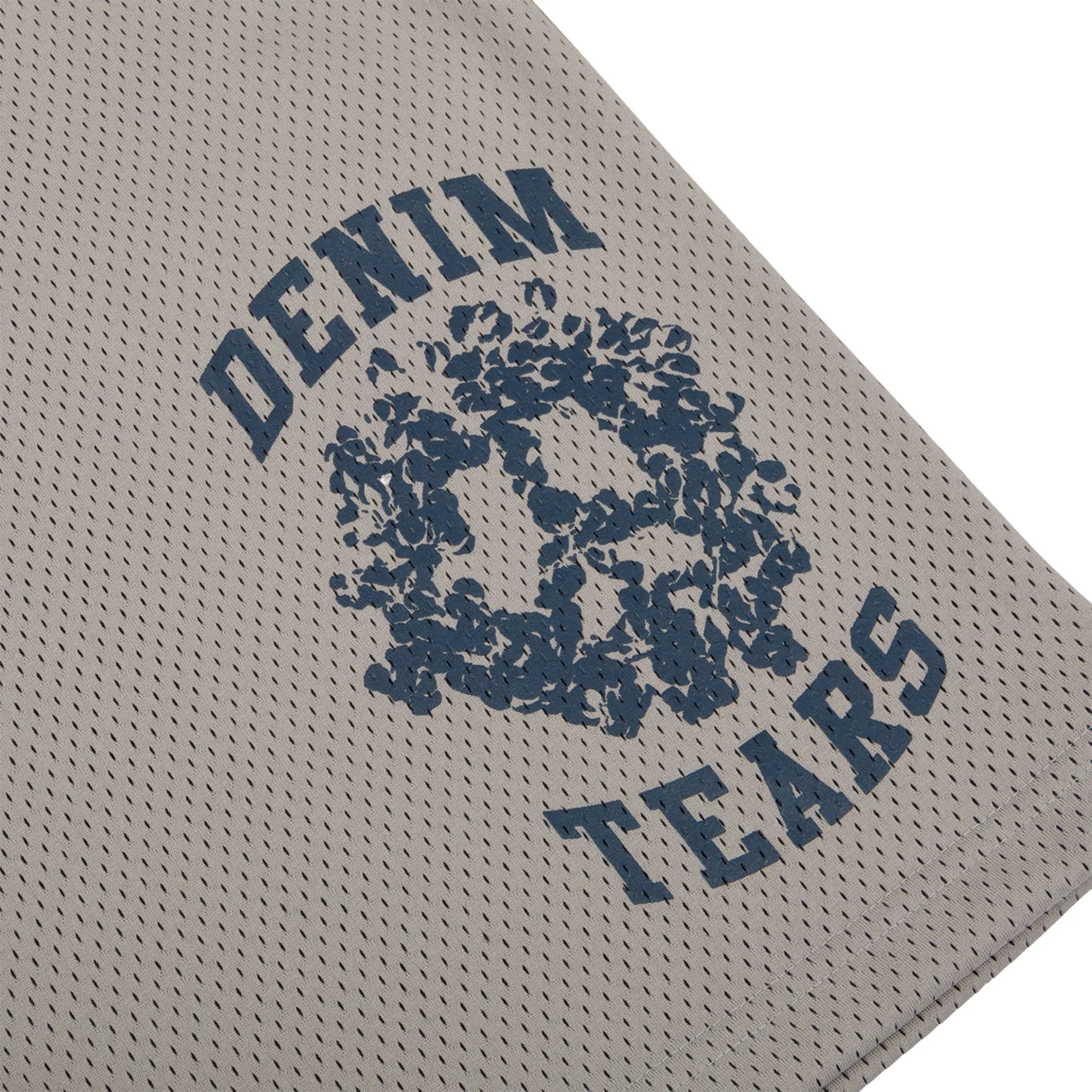 Detailed logo View of Denim Tears University Grey Mesh Shorts SS25BRS11161878